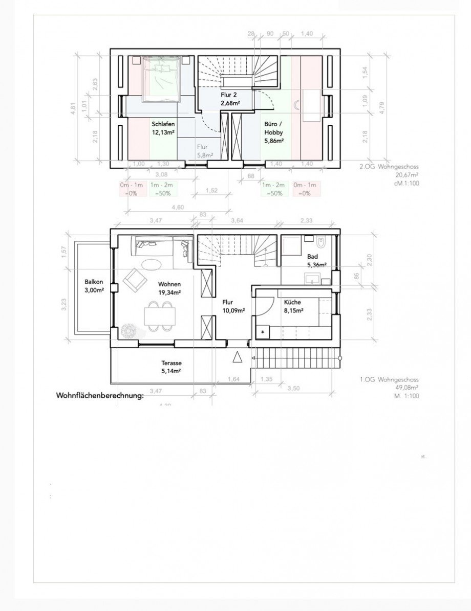 Grundriss und Wfl.-Berechnung OG und DG Haus M�nchen