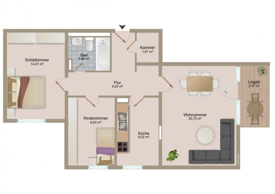 Grundriss Etagenwohnung Germering / Unterpfaffenhofen