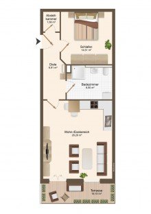Grundriss Sch�n geschnittene 2-Zimmer-Erdgeschosswohnung in ruhiger Lage.