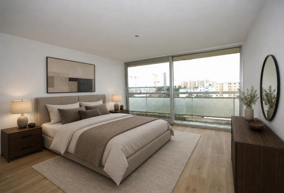Schlafzimmer / KI generiert Etagenwohnung M�nchen