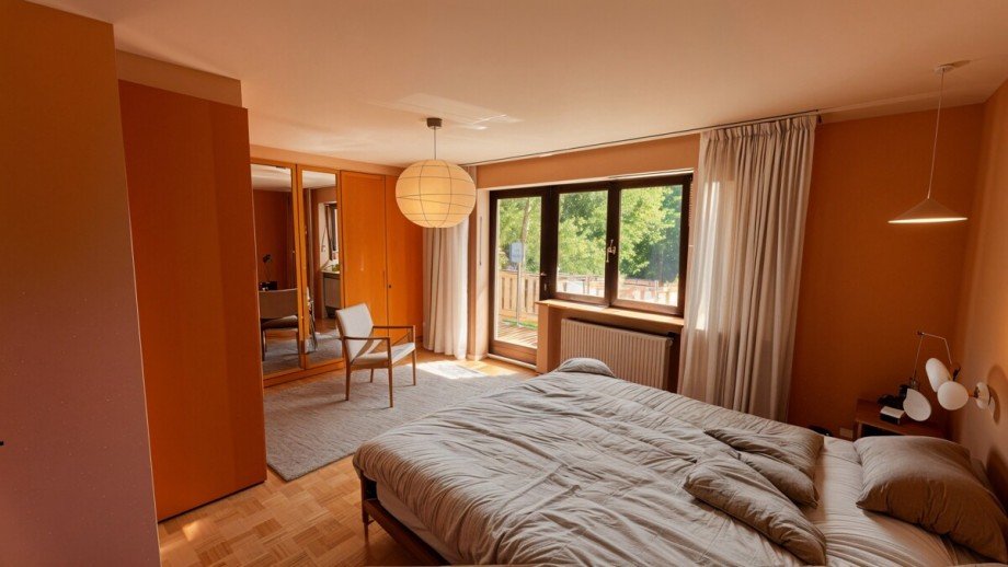 Schlafzimmer KI generiert Einfamilienhaus Planegg / Martinsried