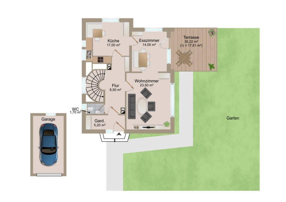 Grundriss Erdgeschoss Einfamilienhaus Planegg / Martinsried