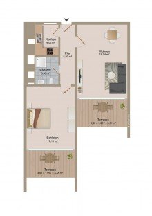 Grundriss lichtdurchflutete 2-Zimmer Wohnung mit zwei Balkonen