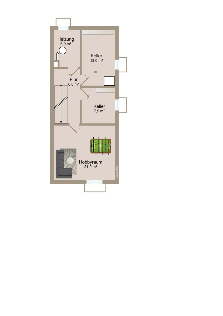 Grundriss Kellergeschoss Reiheneckhaus M�nchen / Kleinhadern