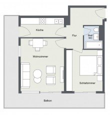 Grundriss Bezugsfreie, sch�n geschnittene 2-Zimmer-Wohnung mit traumhaftem Alpenblick.